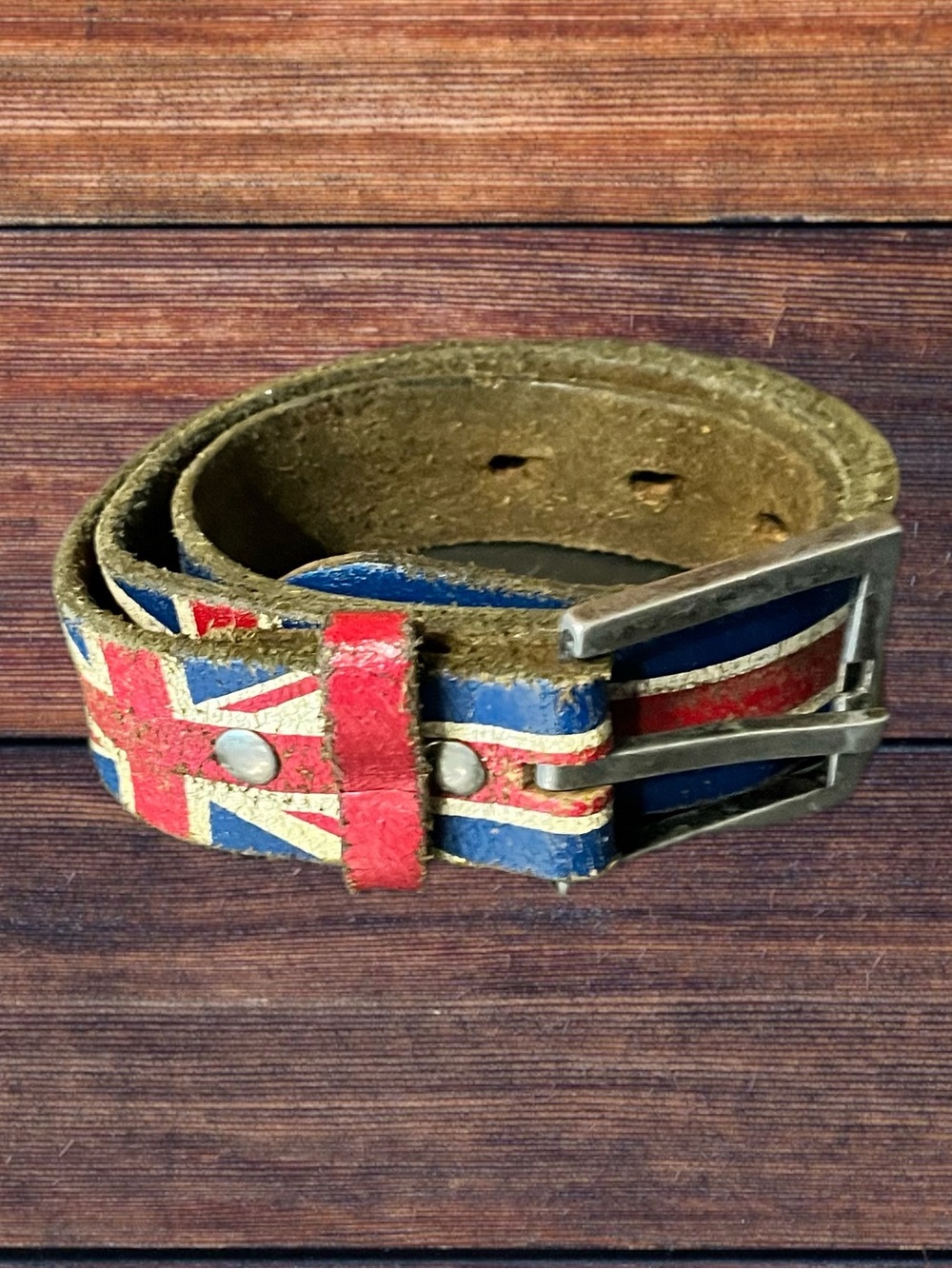 Distressed Union Jack Leather Belt 36”